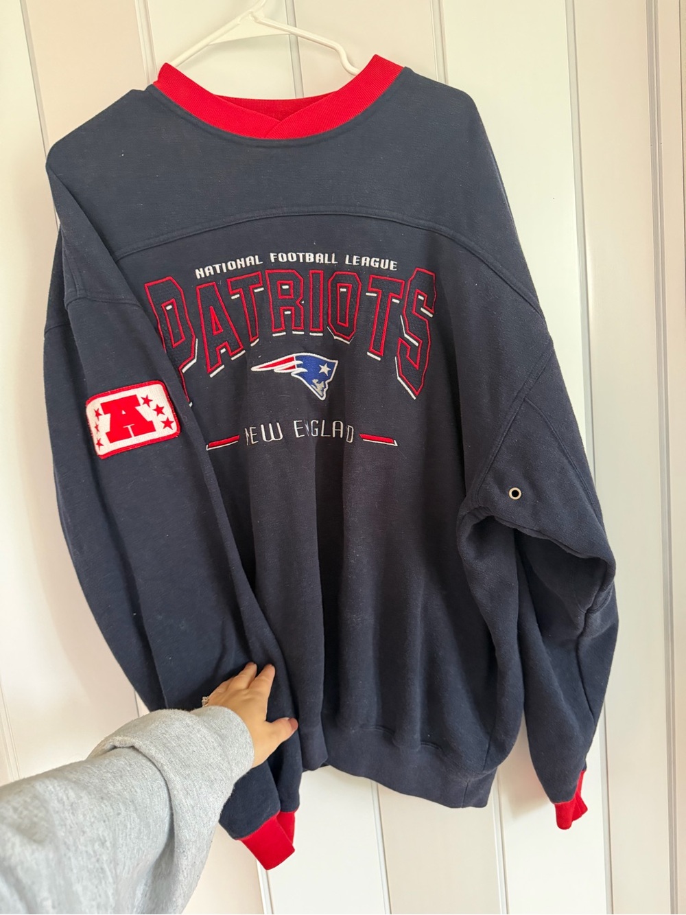 Lee Navy Pullover Sweatshirt with Red Trim Patriots Logo